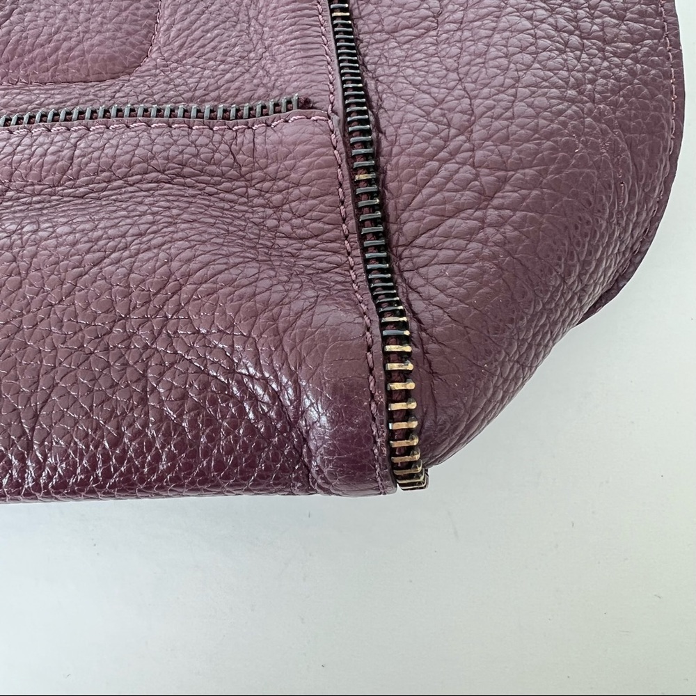BOTKIER Soho Plum Burgundy Pebbled Leather Zipper Detail Large Shoulder Bag Tote - Picture 14 of 14